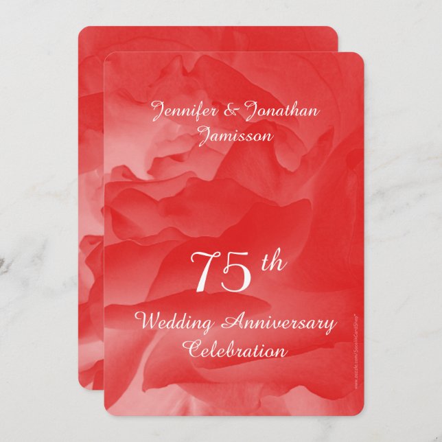75th Wedding Anniversary Party, Coral Pink Rose Invitation (Front/Back)