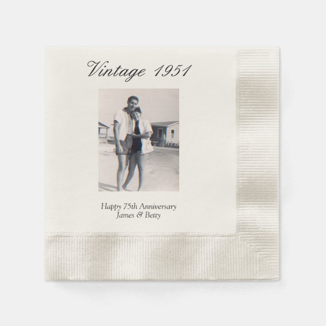75th Wedding Anniversary Party Personalized Photo Napkin (Front)