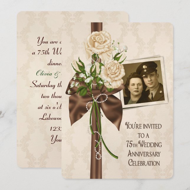 75th Wedding Anniversary Roses Invitation (Front/Back)