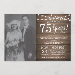 75th Wedding Anniversary Rustic Wood Invitation