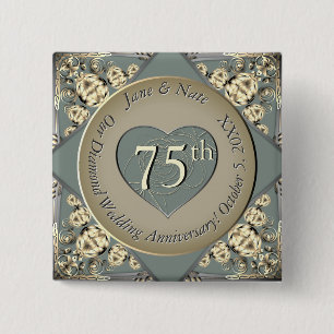 75th Wedding Diamond Anniversary 15 Cm Square Badge