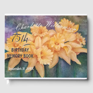 75th Yellow Daffodil Floral Birthday Memory Guest Book