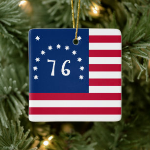 76 Battle Flag, American Banner 76 Christmas  Ceramic Ornament