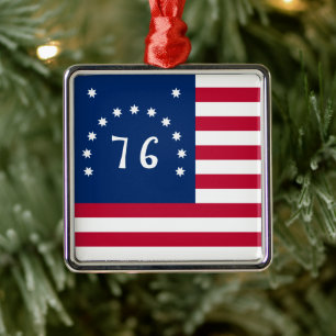 76 Battle Flag, American Banner Christmas Metal Ornament