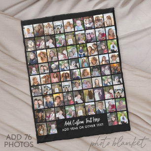 76 Photo Collage Grid with Text - black Fleece Blanket