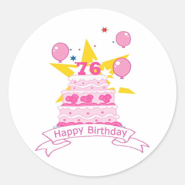 76 Year Old Birthday Cake Classic Round Sticker (Front)