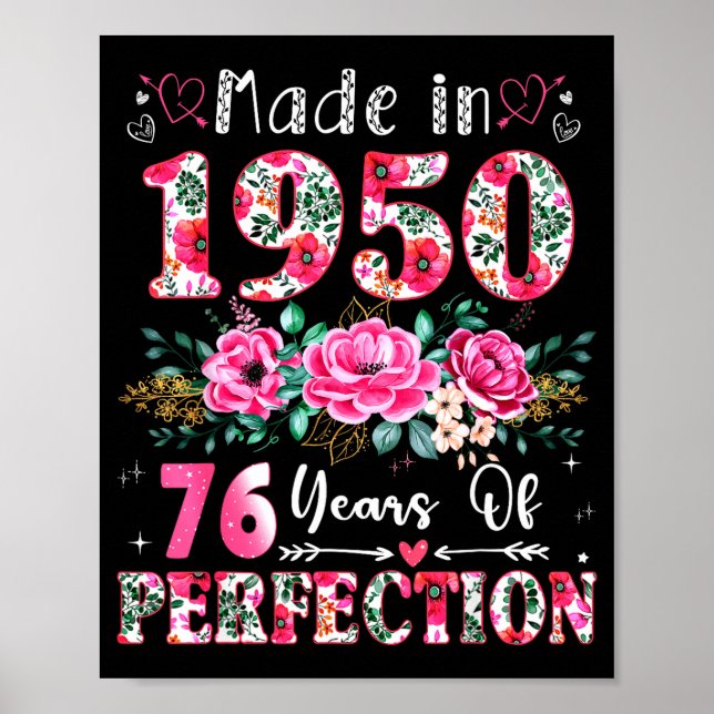 76 Year Old Made In 1950 Floral 76th Birthday Wome Poster (Front)
