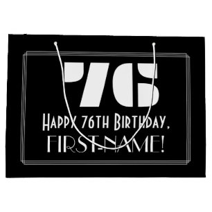 76th Birthday ~ Art Deco Inspired Look "76" + Name Large Gift Bag