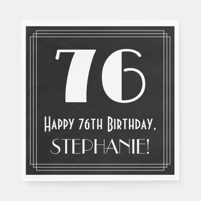 76th Birthday ~ Art Deco Inspired Look "76", Name Napkin (Front)