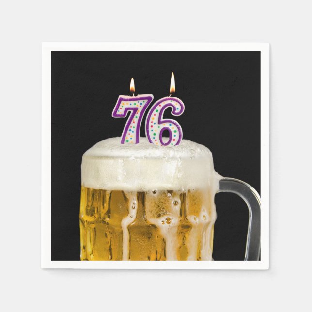 76th Birthday Beer on black Napkin (Front)