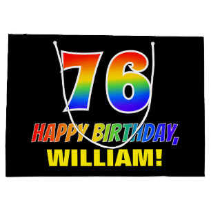 76th Birthday: Bold, Fun, Simple, Rainbow 76 Large Gift Bag
