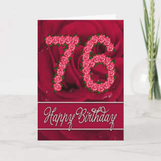 76th birthday card with roses and leaves
