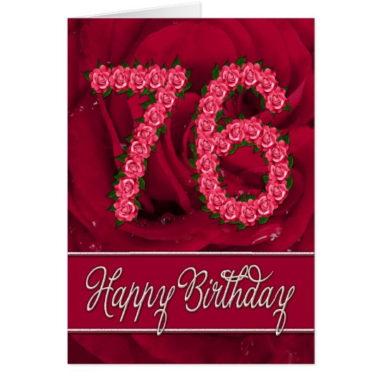 76th birthday card with roses and leaves