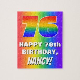 76th Birthday: Colourful, Fun Rainbow Pattern # 76 Jigsaw Puzzle