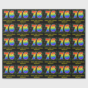 76th Birthday: Colourful Music Symbols, Rainbow 76 Wrapping Paper
