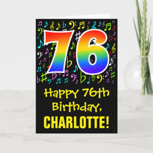 76th Birthday: Colourful Music Symbols + Rainbow 7 Card