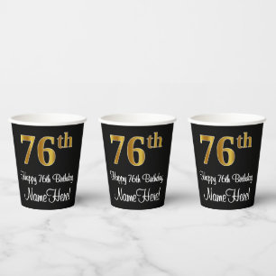 76th Birthday - Elegant Luxurious Faux Gold Look # Paper Cups