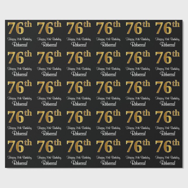 76th Birthday: Elegant Luxurious Faux Gold Look # Wrapping Paper (Flat)