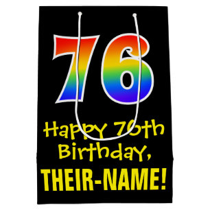 76th Birthday: Fun, Bold, Colourful, Rainbow "76" Medium Gift Bag