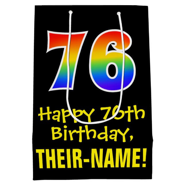 76th Birthday: Fun, Bold, Colourful, Rainbow "76" Medium Gift Bag (Back)