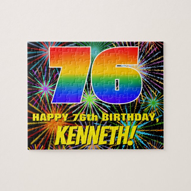 76th Birthday: Fun, Colourful Celebratory Firework Jigsaw Puzzle (Horizontal)