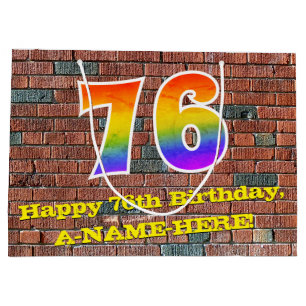 76th Birthday: Fun, Graffiti-Inspired Rainbow # 76 Large Gift Bag