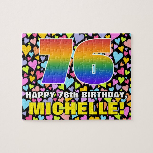 76th Birthday — Fun, Loving Heart Shapes + “76” Jigsaw Puzzle (Horizontal)
