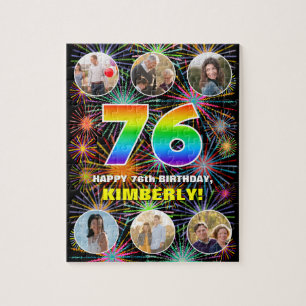 76th Birthday: Fun Rainbow #, Custom Name + Photos Jigsaw Puzzle