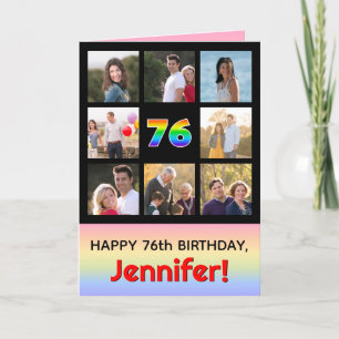 76th Birthday: Fun Rainbow #, Custom Photos + Name Card