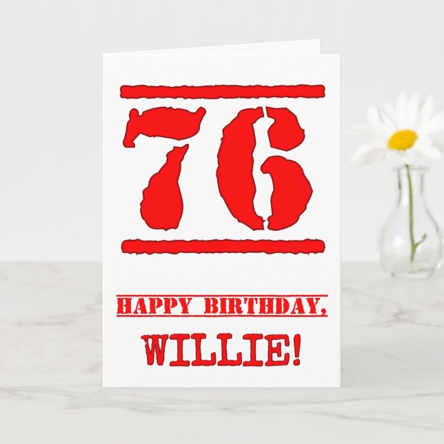 76th Birthday: Fun, Red Rubber Stamp Inspired Look Card (Small Plant)