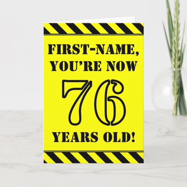 76th Birthday: Fun Stencil Style Text, Custom Name Card (Front)
