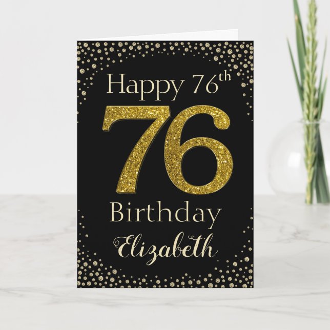 76th Birthday Golden Glitter Card (Front)
