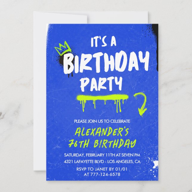 76th birthday invitations Men Graffiti Spray paint (Front)