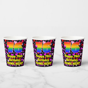 76th Birthday: Loving Hearts Pattern, Rainbow 76 Paper Cups