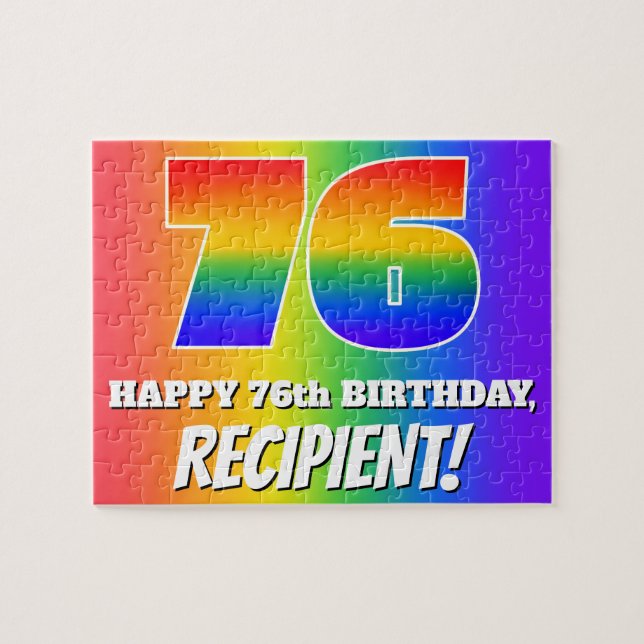 76th Birthday — Multicolored Rainbow Pattern “76” Jigsaw Puzzle (Horizontal)