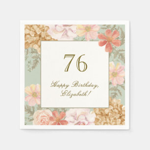 76th Birthday Napkin Autumn Colour Floral Sage