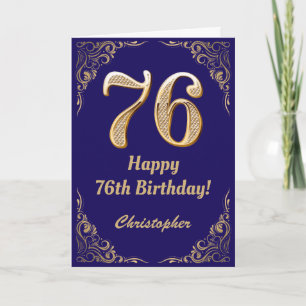 76th Birthday Navy Blue and Gold Glitter Frame Card