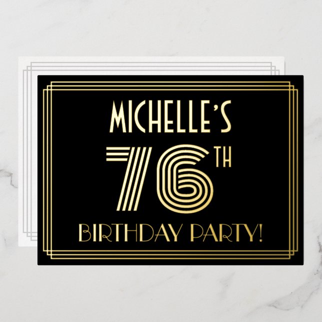 76th Birthday Party — Art Deco Style “76” + Name (Front/Back)