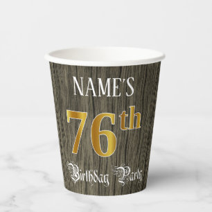 76th Birthday Party — Faux Gold & Faux Wood Looks Paper Cups
