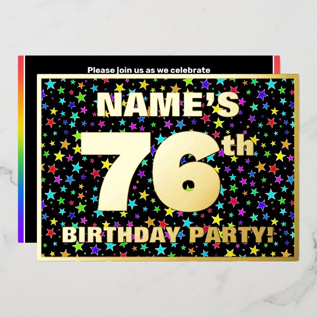 76th Birthday Party — Fun, Colourful Stars Pattern (Front/Back)