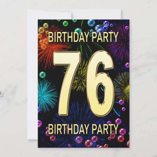 76th Birthday Party Invitation Fireworks Bubbles (Front)