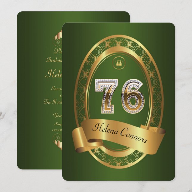 76th,birthday party woman man,elegant colour invitation (Front/Back)