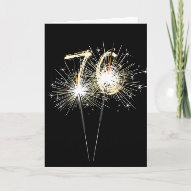 76th Birthday Sparklers on Black  Card (Front)
