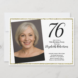 76th Custom Photo White and Gold  Invitation