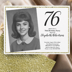 76th Custom Photo White and Gold Invitation