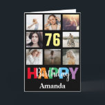 76th Happy Birthday Photo Collage Modern Black Card<br><div class="desc">76th Happy Birthday Photo Collage Modern Black Card with personalised name. For further customisation,  please click the "Customise it" button and use our design tool to modify this template.</div>