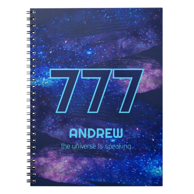 777 Angel Number Dark Blue Sparkle Manifestation Notebook (Front)