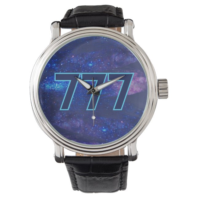 777 Angel Number Dark Blue Sparkle Manifestation Watch (Front)