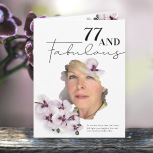 77 & Fabulous Orchid Photo Birthday Greeting Card
