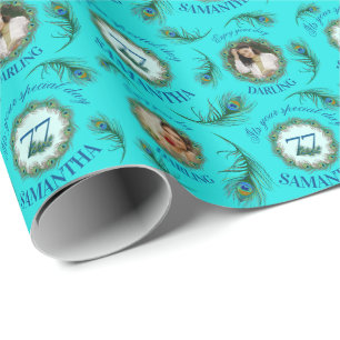 77 Peacock Feather Fully Editable Custom Photo Wrapping Paper